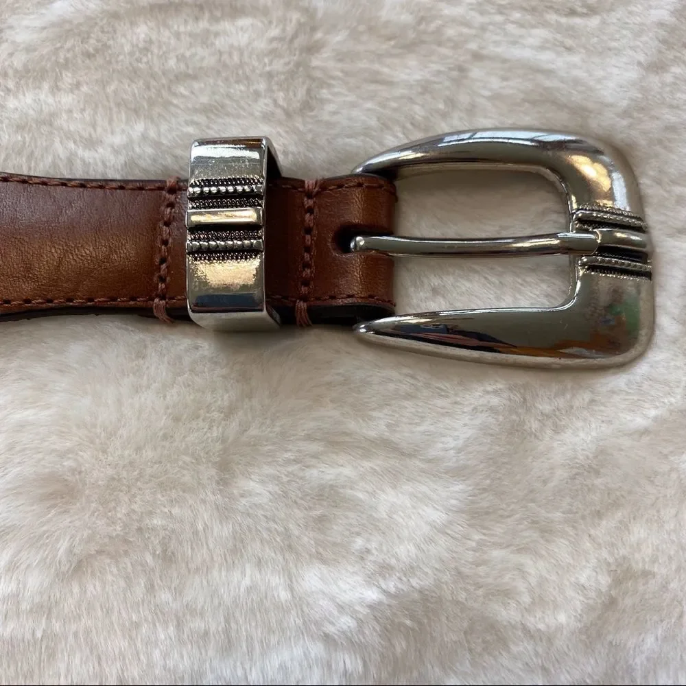 Tan Leather Belt With Silver Accents Size 44
